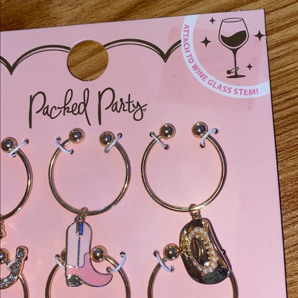 Packed Party | NWT Western Themed Wine‎ Charms | Set Of Six | Cowgirl Rhinestone